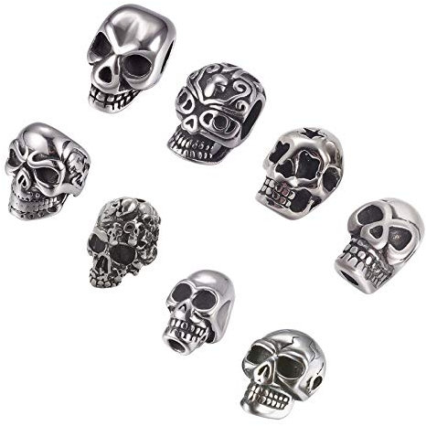UNICRAFTALE Totenkopf-Perlen, 8 Stück, Edelstahl, verschiedene Formen, 1–8 mm Loch, DIY-Schmuckherstellung, Halloween-Dekoration