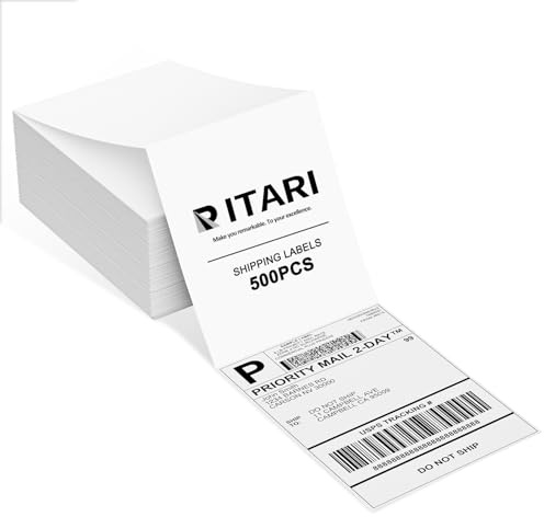 Itari Lot de 500 étiquettes thermiques de 10 x 15 cm – Étiquettes d'expédition pliées en éventail – Papier thermique perforé pour imprimante thermique, compatibles avec Etsy, Shopify, Ebay, Amazon