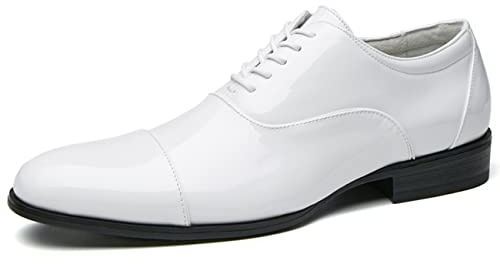 YUHAI Zapatos de Vestir Blancos para Hombre, Zapatos clásicos de Charol con Cordones para Fiesta de Boda, Zapatos Oxford Oxford a la Moda, Zapatos de Negocios,White-45(UK10.5)