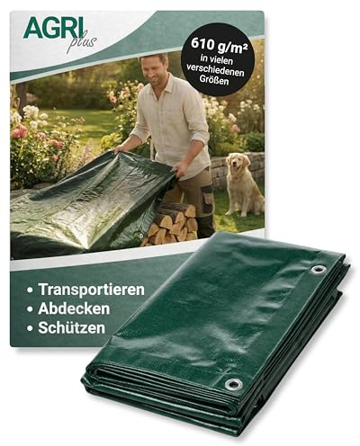 AGRI Plus Holzabdeckplane 610 g/m² I 1,5 x 20 m I wasserdichte & UV-beständige Gewebeplane I Reißfeste Abdeckplane mit Randverstärkung I Ideal für Brennholz, Garten & BAU