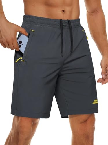 MAGCOMSEN Pantalones Cortos de Senderismo para Hombre, con cordón, de Secado rápido, Casuales, con Bolsillo con Cremallera, Gimnasio, Correr, Camping, atléticos, Gris Claro, M