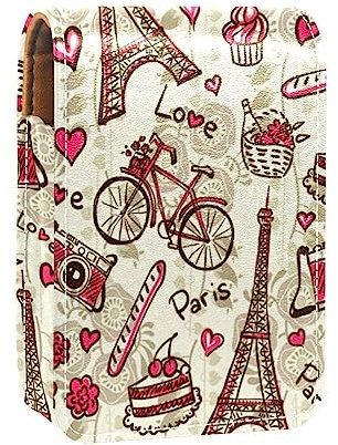 Étui de Rouge à lèvres de Maquillage pour l'extérieur Mini Sac Pochette cosmétique de Voyage,Vintage Paris Tour Eiffel Coeur Rose