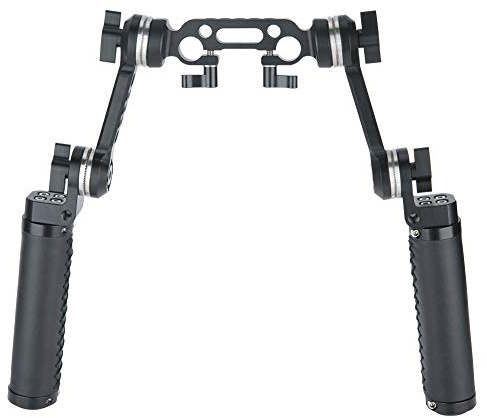 NICEYRIG Leather Rosette Handle Handgrip Kit with Rosette Extension Arm, 15mm Dual-Rod Clamp for 15mm DSLR Shoulder Rig Support