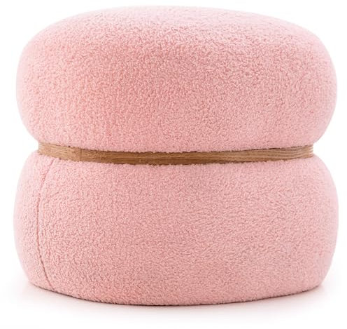 COSTWAY Sitzhocker oval, Schminkhocker gepolsert aus Sherpa mit rutschfeste Fußpolster, Ottomane Samthocker für Eingang Wohnzimmer, 44 x 35 x 35 cm, Rosa