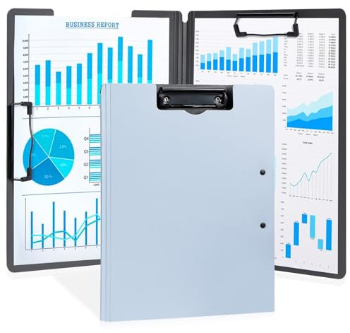 Agoer Klemmbrett DIN A4, Faltbar Klemmbrettmappe A4 - Beidseitige Verwendung Clipboard A4 Ordner, Leichten Klemmbretter mit Stifthalter für Schule/Industrie/Büro/Arzt (Grau)