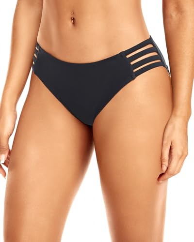 Zmart Women Strappy Bikini Bottoms Full Coverage Bathing Suit Swim Low Rise Cutout Swimsuit Bottom Black L