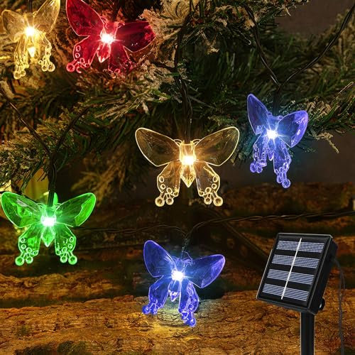 Qoosea Guirlande Lumineuse Extérieure Solaire, 16.4ft 20 LED Lumière de Papillons Solaire Étanche 8 Modes, Lumière Décoration pour Noël, Jardin, Cour, Fête, Mariage, Anniversaire