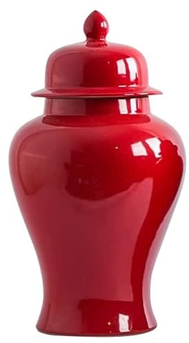 Förvaringsburk Prydnad Keramisk Röd Ingefärsburk Med Lock Utsökt Vackra Dekorativa Porslinsburkar Tempelburk Med Lock Teburkar Burkar Kontor(18.5 * 35cm)
