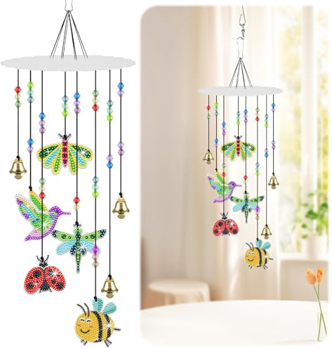 UICCVOKK Diamond Art Wind Chimes Hanging Diamonds Art Bee Kit Diy Diamond Painting Wind Chime Arts Kits 5d Diamonds Painting Pendant Arts and Crafts Kits for Adults Kids