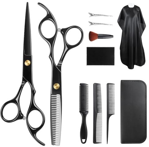 NEUTYPECHIC 11 Stück Friseur Set, Professionelle Friseurschere Set Superscharf, Haarschere Set Edelstahl, Haarschneideschere Set mit Friseurumhang Geeignet für Frauen, Männer, Kinder und Haustiere