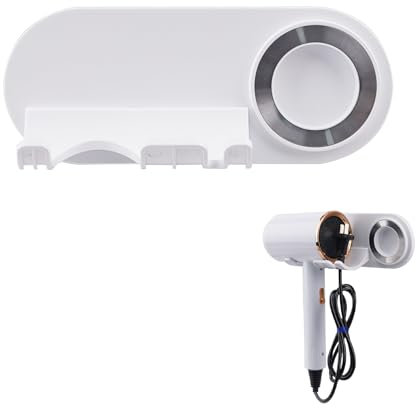 FALSKT Porta Phon per Gli Asciugacapelli Magnetici Supersonic, Porta Asciugacapelli con Portaugelli Supporto Phon da Parete, Supporto per Asciugacapelli (Bianco)