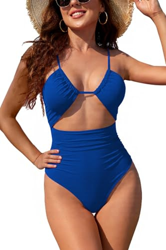 SHEKINI Corte Alto Traje de baño de Una Pieza Bañador Mujer Sexy Cut out Bañador de Una Pieza para Mujer(L, Azul Bebé)