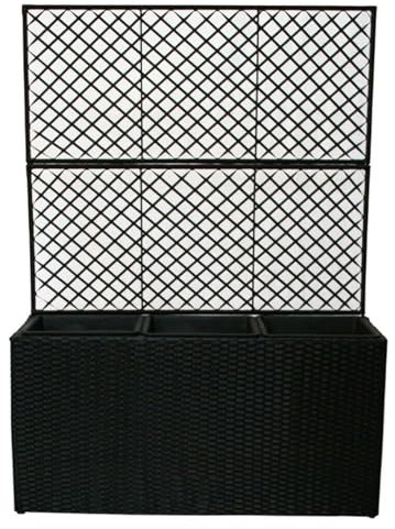 Generisch Pflanzkübel Pflanzkasten Blumenkübel mit Rankhilfe Rankkasten 83x29x44/120cm Polyrattan Schwarz mit 3 Innentöpfen
