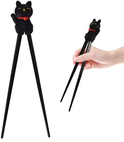 1 Kids Chopsticks Black Lucky Cat,Kids Training Chopsticks,Reusable Chopstick Helper,for Children Toddler Beginners Right Handed,Wood
