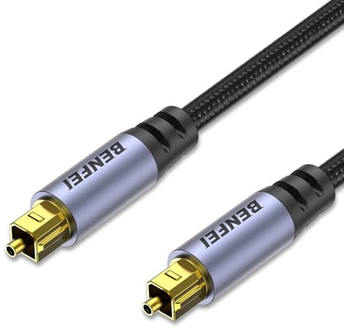 BENFEI Toslink Optical Audio Cable 6.6 feet / 2 M, S/PDIF Fiber Optic Cord [Braided, Gold-Plated Connectors, CL3 Rated] for Soundbar/TV/PS5/PS4/Sonos, Xbox Series X/S, Home Theater