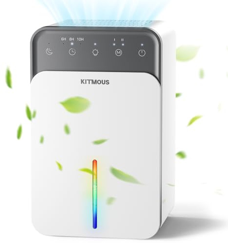 Deumidificatore elettrico, 1500 ml, deumidificatore elettrico, piccolo, deumidificatore per casa, silenzioso, con timer da 10 ore, indicatore LED, 7 colori di luce, spegnimento automatico