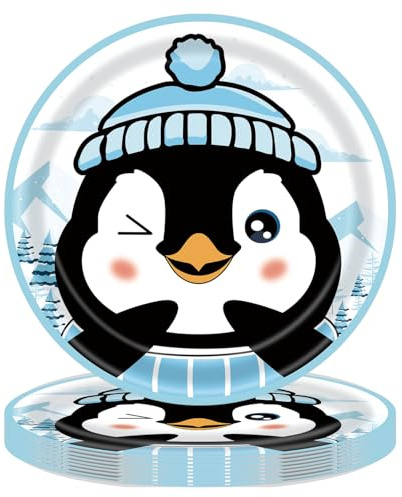 UkralMagic 40pcs Penguin Birthday Decorations Penguin Paper Plates and Napkins for for Winter Penguin Party Supplies,Suitable for 20 Guests