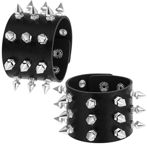 BOHUIZ 2 st Rock Punk nitar armband för män och kvinnor läder gotiska nitar metallarmband för fest konsert cosplay