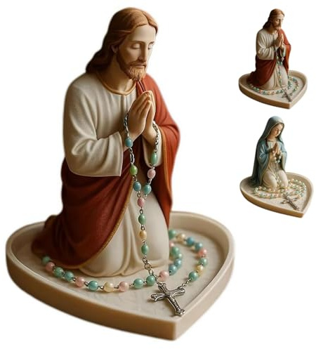 Virgin Mary Rosary Holder,Rosary Holder Catholic,Jesus Rosarys Holders,Elegant Our Lady Prayer Rosarys Box Religious,Necklace Display Rack for Bedroom Living Room Desktop Decoration (Jesus)