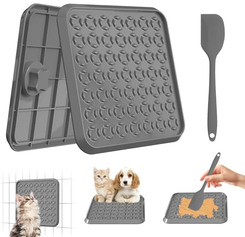 Lick Mat for Dogs: Mental Stimulation & Slow Feeding Plastic pad - 9.1'' Crate Training - Boredom Buster Cat & Dog for Pet Owners (Grey)