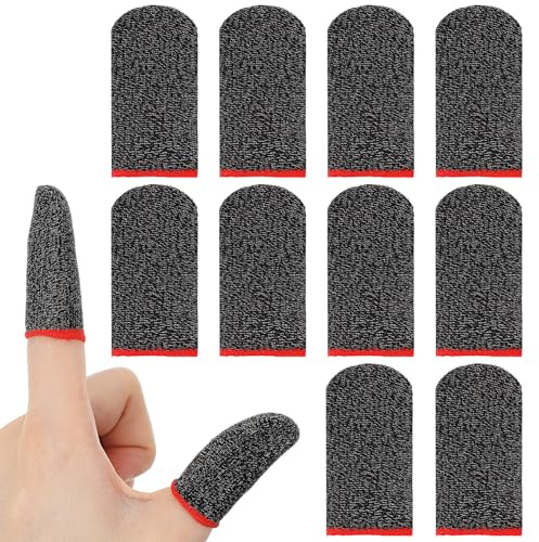 Falzqq 10 fingerlock för gaming, svettavvisande, smidig, röd kant, extremt tunn, bekväm passform, för mobiltelefoner, surfplattor och alla pekskärmsenheter