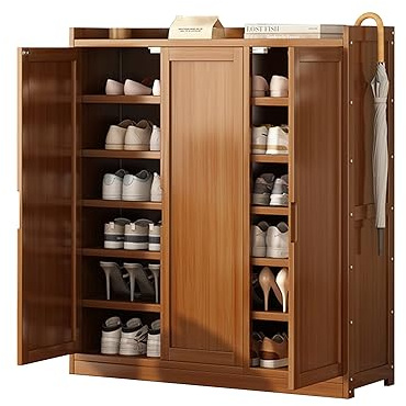 Scarpiera in bambù di alta qualità, autoportante, con ante a persiana, per ingresso, armadio, corridoio, soggiorno, elegante soluzione salvaspazio