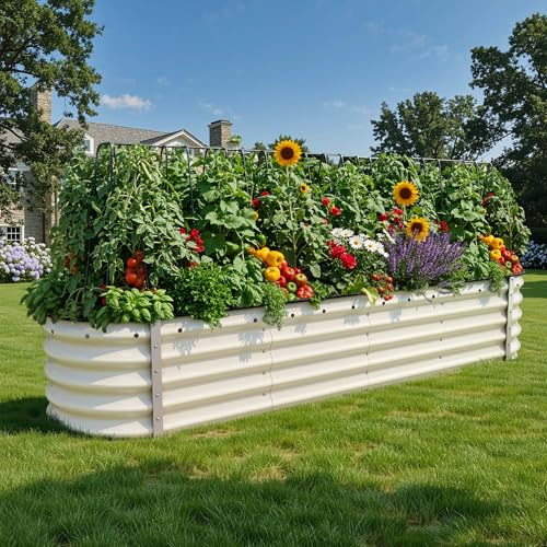 DWVO Jardinera de Metal para Exteriores, 240 x 61 x 43 cm, Kit de bancal Alto de Zinc, Aluminio y magnesio, Acero Inoxidable, bancal Elevado para jardín, con Goma de Seguridad para Verduras, Flores y