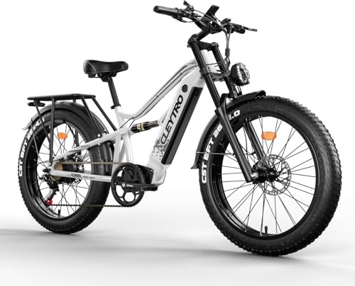Lohang Vélo électrique pour Adultes, VTT 26 Pouces, Batterie 48V 18 Ah, autonomie jusqu'à 40-90 km, Moteur Unique, Double amortisseurs, 7 Vitesses, vélo électrique de Plage et de Neige (18Ah-Blanc)