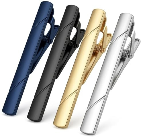 Tie Clips for Men 4 Pcs, Men's Tie Clip Bar, Tie Accessories, Clip Set for Men, Necktie Bar Pins for Daily Life Business Wedding Engagement