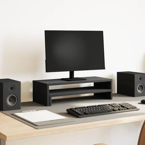 LoogCape monitorställ svart ekutseende 54 x 22 x 15 cm trämaterial höjdjusterbart ergonomiskt för kontor, hemmakontor, gaming, bärbar dator, PC, bärbar dator, kabelhantering, hylla, kylning
