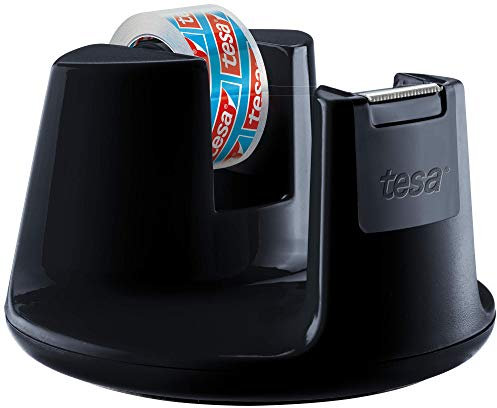 tesa tesafilm Tischabroller Compact - Klebebandspender mit Anti-Rutsch-Boden für sicheren Halt - inkl. 1 Rolle tesafilm kristall-klar 10 m x 15 mm - Schwarz