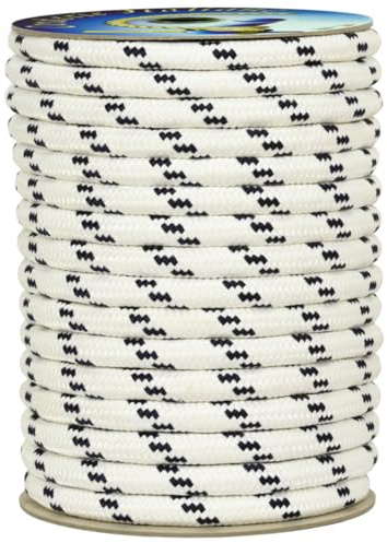 Corderie Italiane 006000778 Treccia mare multiuso giardino e fai da te, stabilizzato ai raggi U.V. resistente a intemperie e agenti atmosferici, 12 mm, 30 mt, colore bianco con spia blu