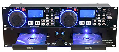 Pronomic CDJ-230 Doppio Lettore DJ CD con USB & SD (Desk DJ a 2 Canali con Controller Separato, Pitch Bender e Effetti DSP, Seamless Loop, Formato 19)