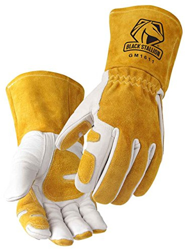 Black Stallion (GM1611-WT Top Grain Leather Cowhide MIG Welding Gloves with Reinforced Patched Palm, Thumb, and Index Finger for Extra Protection, Small, Tan