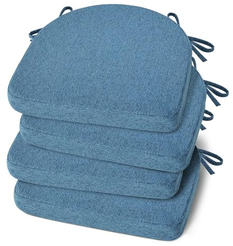 Shinnwa Kitchen Chair Cushions Set of 4, Non-Slip Dining Chair Cushions with Ties and Machine Washable Cover, 4 Pack, 17 x 16.5 x 2in, Blue