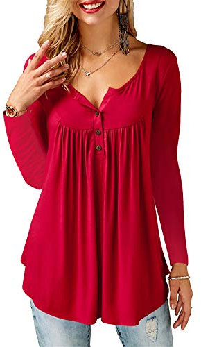 Florboom Ladies Long Sleeve T Shirt Loose Fitting V Neck Blouse Red 16-18
