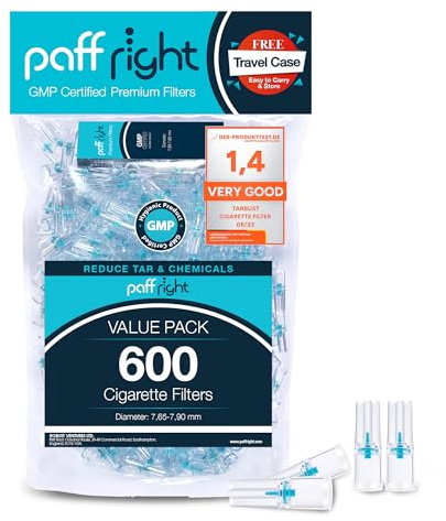 Paffright 600 Cigarette Filter Munstycke, Cigarettfilter, Anti-Tjära Filter för Cigarett, Anti Tjära Filter, Plast Cigarettfilter 8mm, Cigarettmunstycke för Regular