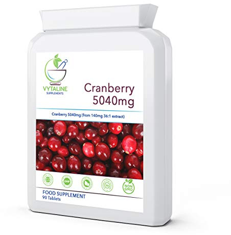 Cranberry Tablets 5040mg High Strength – 90 Vegan Tablets (3 Month Supply) – Cranberry Extract Supplement for Urinary Tract & Bladder Support – Made in UK – Non GMO Gluten Free