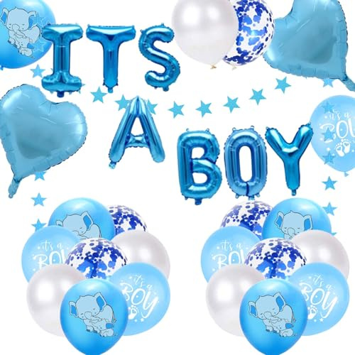 Babyparty dekoration pojke, baby shower It's a boy ballong blå stjärna banner hjärta folie ballong elefant fotavtryck ballonger blå för neutral kön reveal party dekoration pojke