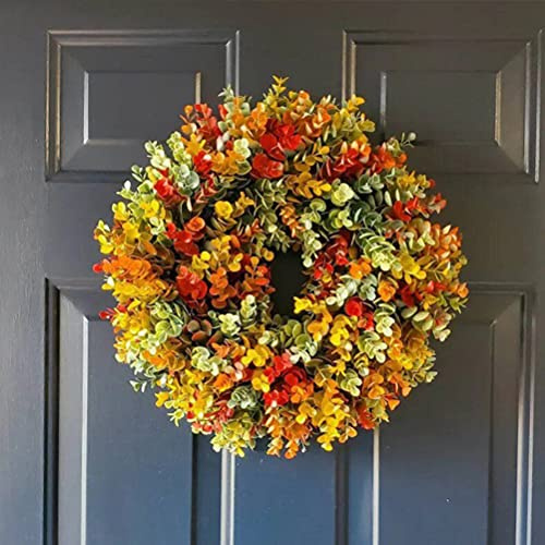 CaCaCook Dörrkrans Höst Eukalyptus Krans för ytterdörr, konstgjord Simulering Höstkrans Höstgirlanger Thanksgiving Day Halloween Höstdekoration Julkransdörr Girlang Heminredning, 30cm