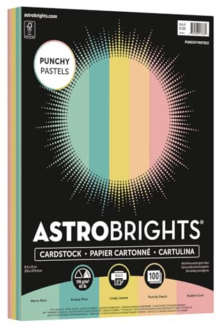 Astrobrights Punchy pastellsortiment kort, 8,5 tum x 11 tum, 29,5 kg. 5-färgsortering, 100 ark (91786)