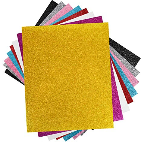 FORMIZON Glitzer Plotterfolie Textil, 30.5cm x 25cm Heat Transfer Vinyl Cricut & Silhouette, Transferfolie Plotter Flexfolie für Textilien Transferfolie zum Aufbügeln für DIY T-Shirt, Stoffe(8 Farben)