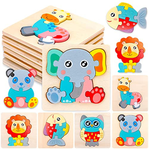 Purpledi Puzzles de Madera de Animales - 6PCS Juguetes Educativos Montessori para Niños 1 2 3 Años, Regalo de cumpleaños, Navidad