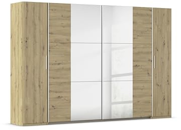 Rauch Möbel KRONACH, Dreh-Schweber, Farbe Eiche Artisan, Breite 311 cm | Kombischrank, Dreh-Schwebetürenschrank, 4-türig, mit Spiegel, für Schlafzimmer, Jugendzimmer, Gästezimmer, Garderobe