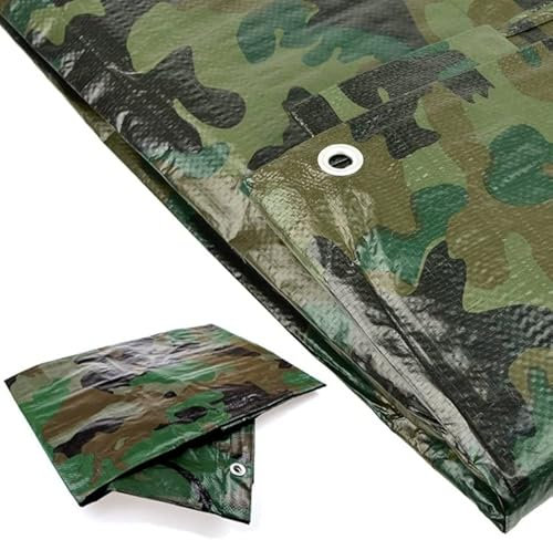 Gewebeplane Abdeckplane Schutzplane Plane Biwak Plane Bootsplane mit Ösen Tarnfarbe Holzplane 90g/m² Gartenplane (3 x 3 m (9m²))