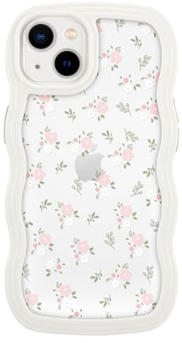 ZCDAYE Fodral för iPhone 13, söta blommiga vågiga kanter TPU iPhone 13 mobilskal, stabilt klart skyddande fodral mobilväska för iPhone 13 (6,1 tum), vit