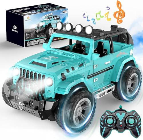 DEERC Voiture télécommandée avec Brume de Brouillard et Musique, Camion télécommandé 1:16 pour garçons, Jouet de Voiture RC 2,4 GHz avec 2 Batteries, Cadeaux SUV Tout Terrain…