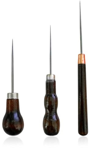 EIHI 3 Piezas Lezna de madera, lezna de cuero, lezna de cuero, lezna de papel, lezna de coser de cuero hecha a mano