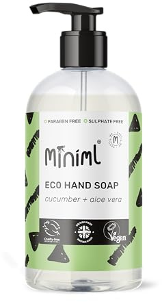 Miniml Hand Soap Wash Liquid 500ml - Cucumber & Aloe Vera Infused Eco Friendly Hand Washing Liquid Gel for Soft and Sensitive Skin Care - 100% Vegan & Cruelty Free, Packaging may vary