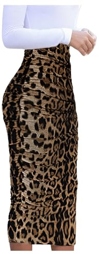 Floerns Women's Elegant Leopard Print Ruched Bodycon Pencil Long Skirts Brown Small